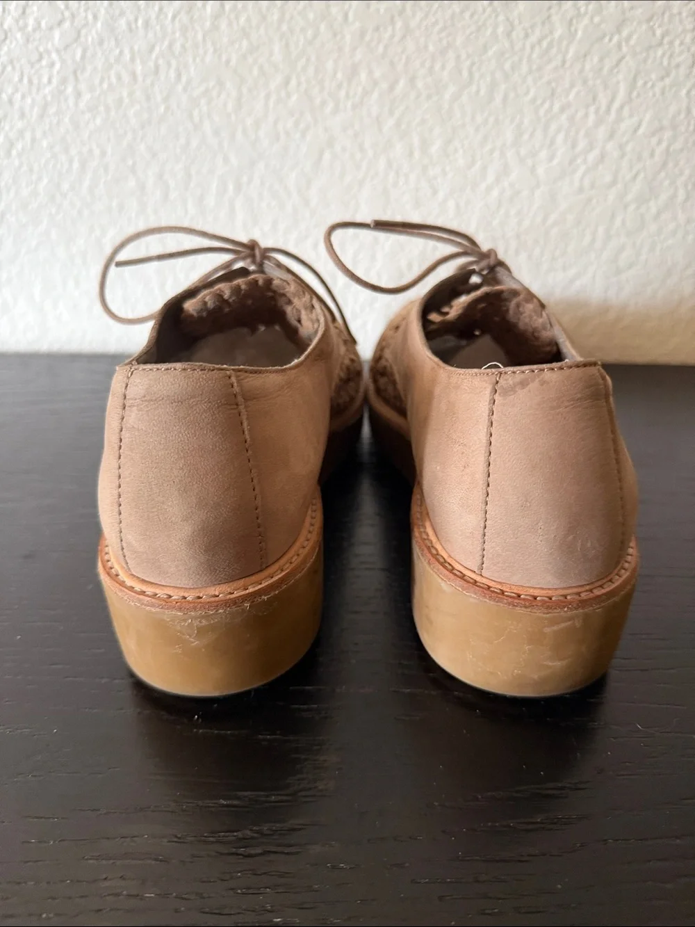 Eileen Fisher Woven Lace-Up Oath Platform Oxfords in Tan